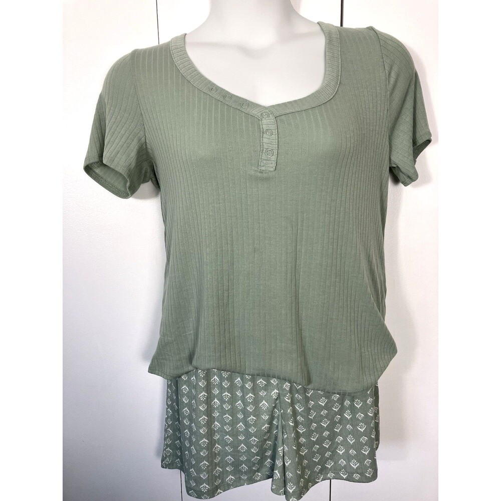 Live2Lounge 3 Piece Pointelle Pajama Set Green/White Size Large NWOT